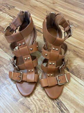 BCBGeneration Brown Strappy Studded Gladiator Heels